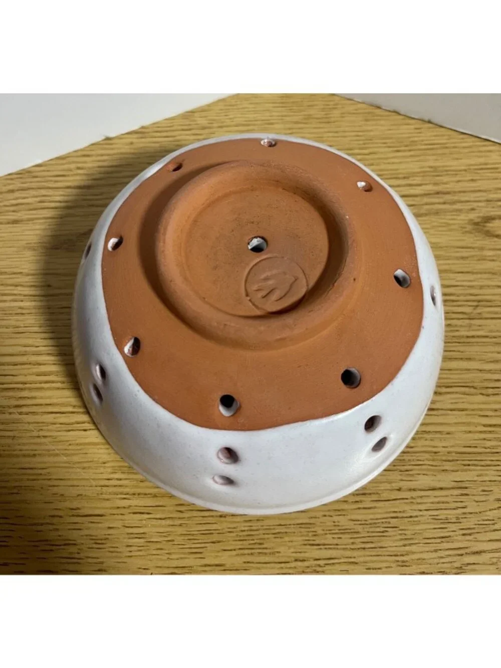 Handcrafted White Ceramic Berry Bowl Terracotta Terracotta Rim/Base Artisan Mark